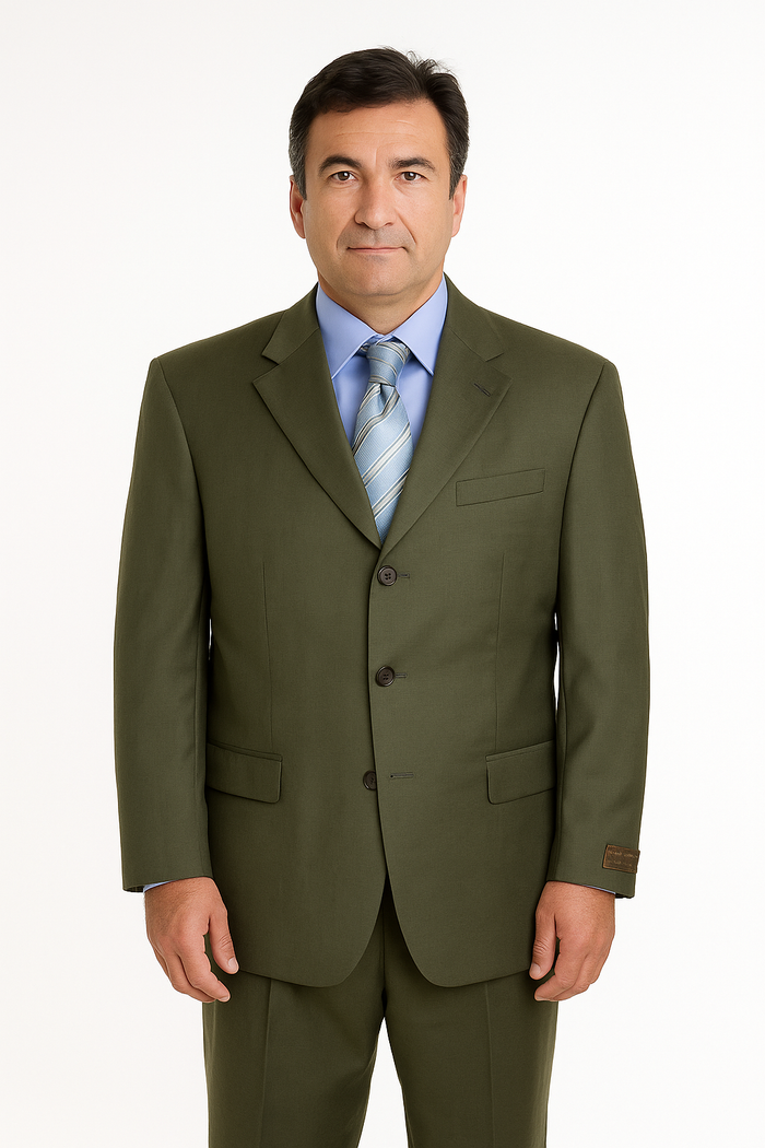 Forest Olive Green Men's Busines Cheap Priced Business Suits Clearance Sale Available In 2 Or 3 Buttons Style Regular Classic Cut