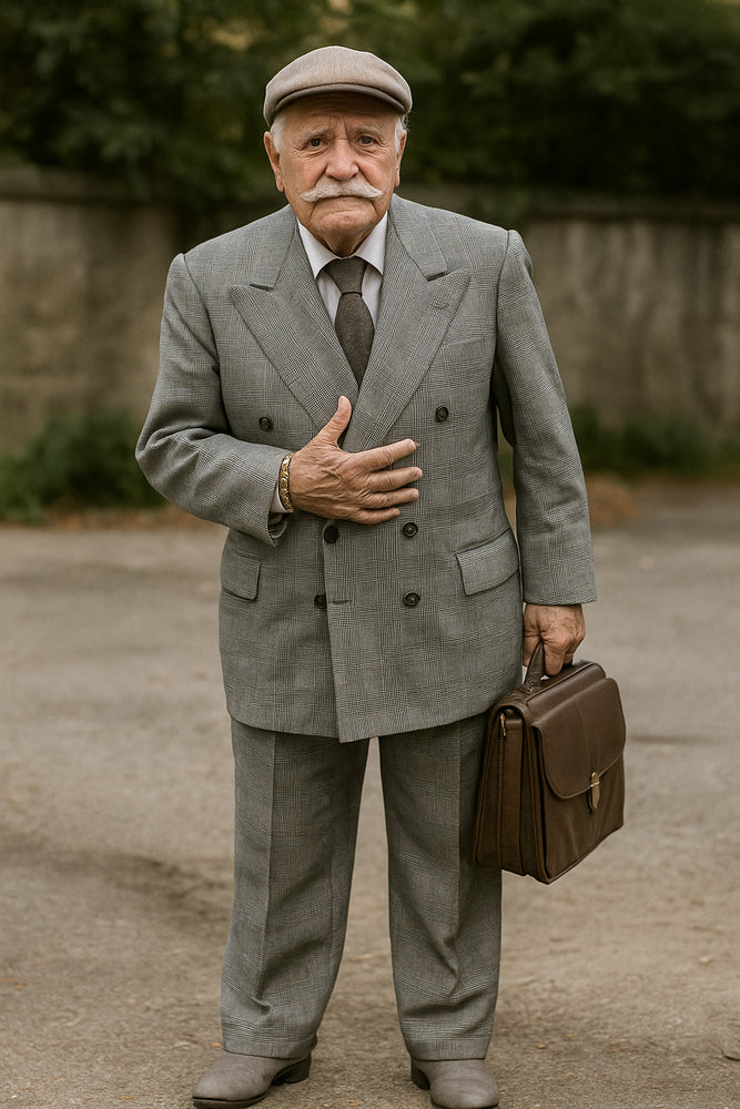 Mens Gray ~ Grey Window Pane Double Breasted Suits Tween houndstooth checkered Glen Plaid Suit - Black And White Checkered Suit