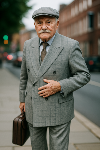 Mens Gray ~ Grey Window Pane Double Breasted Suits Tween houndstooth checkered Glen Plaid Suit - Black And White Checkered Suit