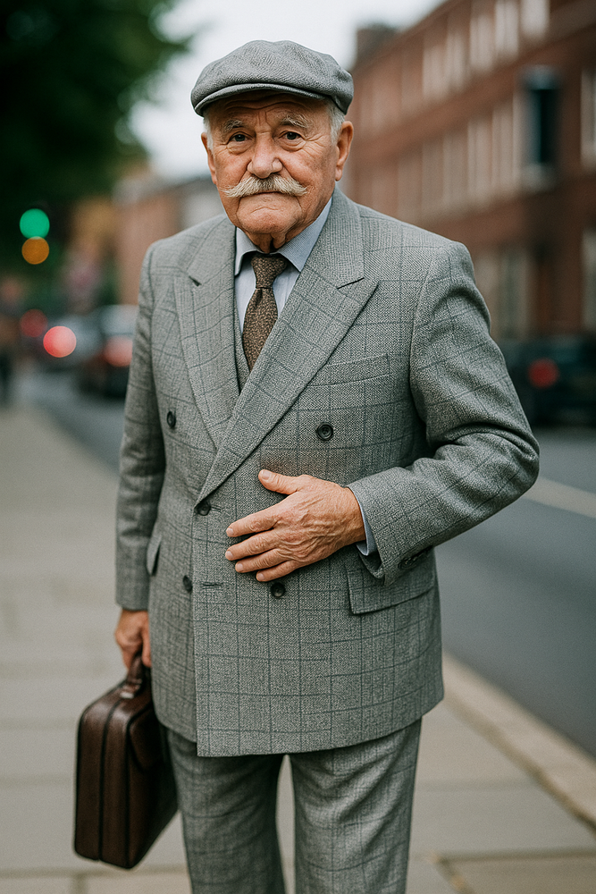 Mens Gray ~ Grey Window Pane Double Breasted Suits Tween houndstooth checkered Glen Plaid Suit - Black And White Checkered Suit