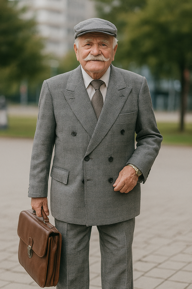Mens Gray ~ Grey Window Pane Double Breasted Suits Tween houndstooth checkered Glen Plaid Suit - Black And White Checkered Suit