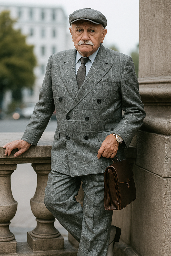 Mens Gray ~ Grey Window Pane Double Breasted Suits Tween houndstooth checkered Glen Plaid Suit - Black And White Checkered Suit