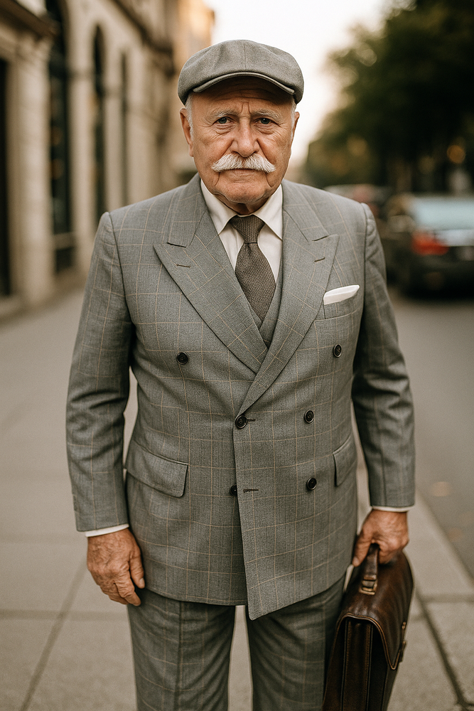 Mens Gray ~ Grey Window Pane Double Breasted Suits Tween houndstooth checkered Glen Plaid Suit - Black And White Checkered Suit