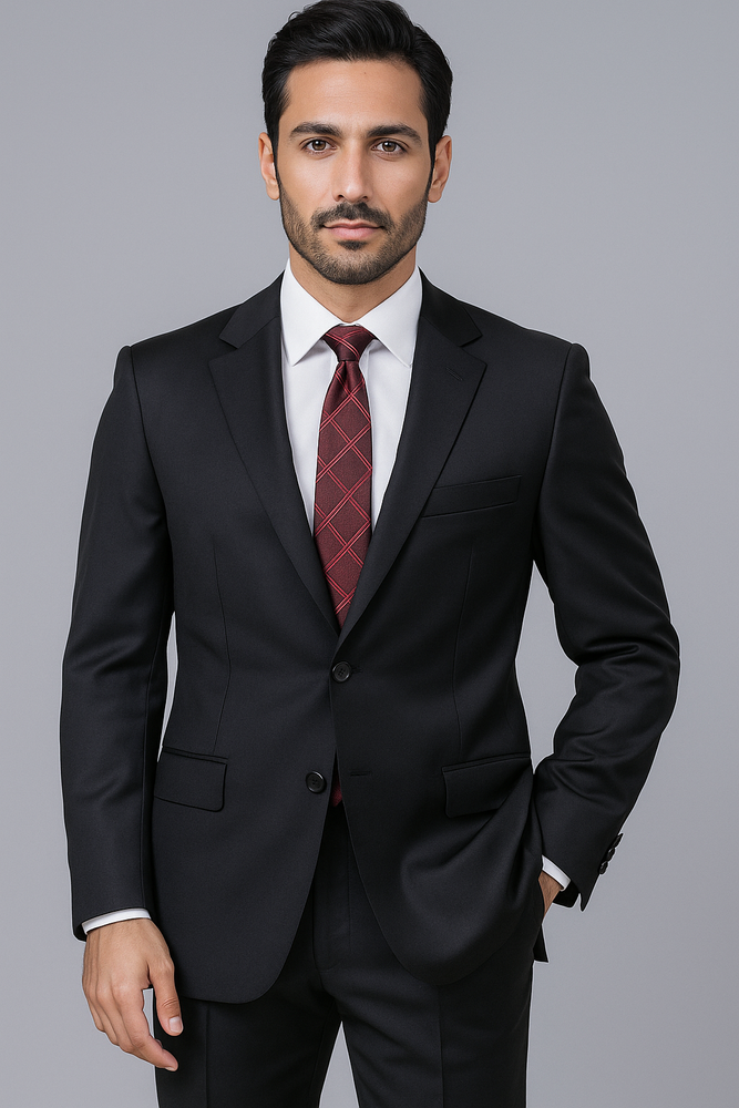 Authentic Alberto Nardoni Brand Hand Pick Stitching Men's 2 Button Solid Black Wool Suit With Flat Front Pants