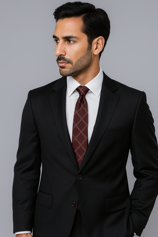 Authentic Alberto Nardoni Brand Hand Pick Stitching Men's 2 Button Solid Black Wool Suit With Flat Front Pants