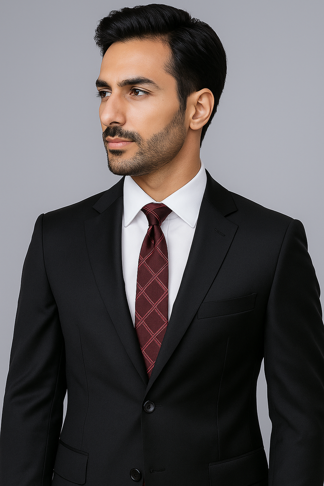 Authentic Alberto Nardoni Brand Hand Pick Stitching Men's 2 Button Solid Black Wool Suit With Flat Front Pants