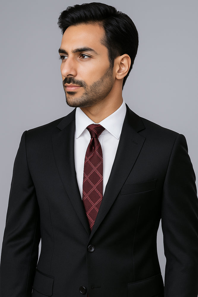 Authentic Alberto Nardoni Brand Hand Pick Stitching Men's 2 Button Solid Black Wool Suit With Flat Front Pants