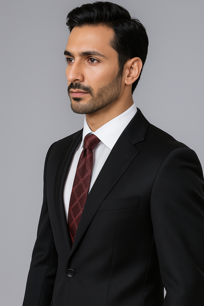 Authentic Alberto Nardoni Brand Hand Pick Stitching Men's 2 Button Solid Black Wool Suit With Flat Front Pants