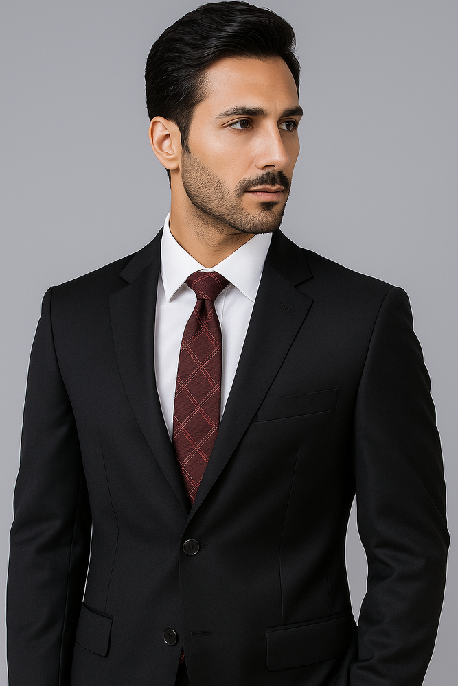 Authentic Alberto Nardoni Brand Hand Pick Stitching Men's 2 Button Solid Black Wool Suit With Flat Front Pants