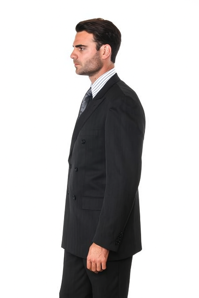 Black On Black Double Breasted Suits Men's Suit With Stripe ~ Pinstripe Shadow Tone On Tone Pattern Suit