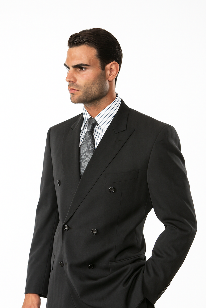 Black On Black Double Breasted Suits Men's Suit With Stripe ~ Pinstripe Shadow Tone On Tone Pattern Suit
