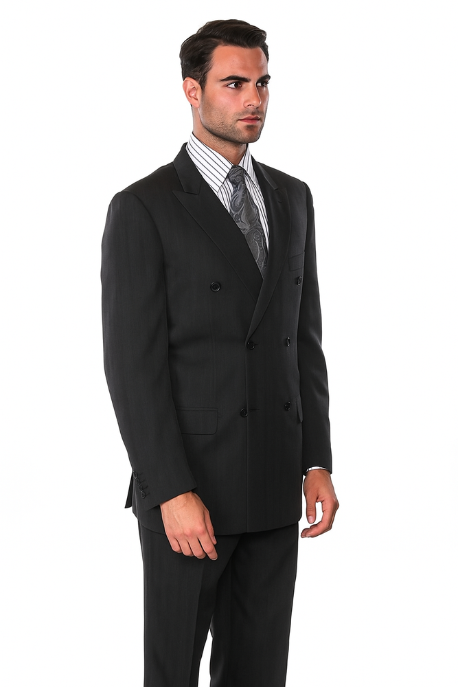 Black On Black Double Breasted Suits Men's Suit With Stripe ~ Pinstripe Shadow Tone On Tone Pattern Suit