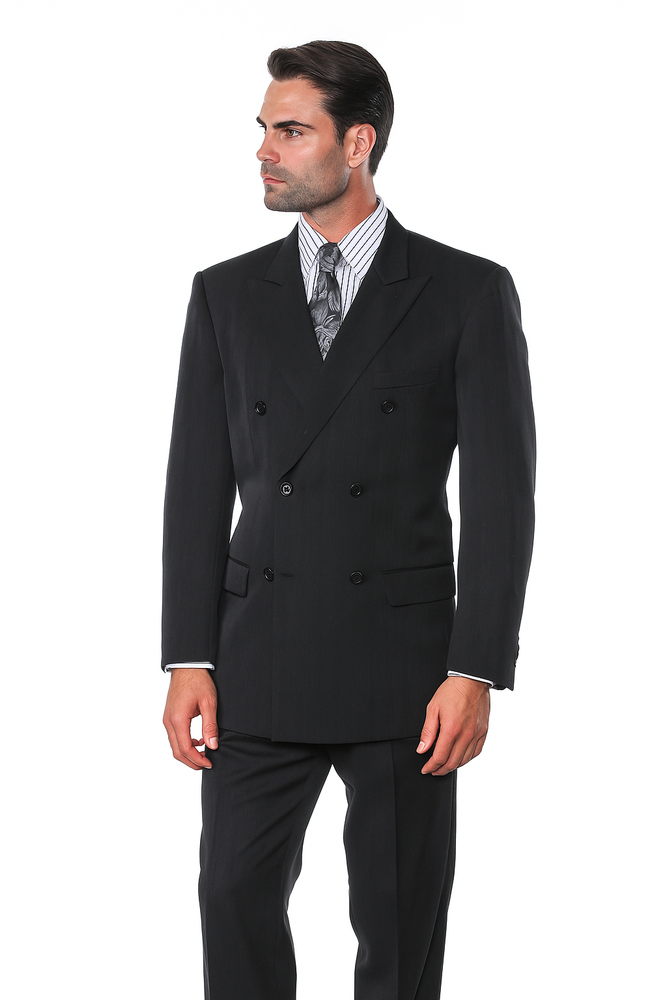 Black On Black Double Breasted Suits Men's Suit With Stripe ~ Pinstripe Shadow Tone On Tone Pattern Suit