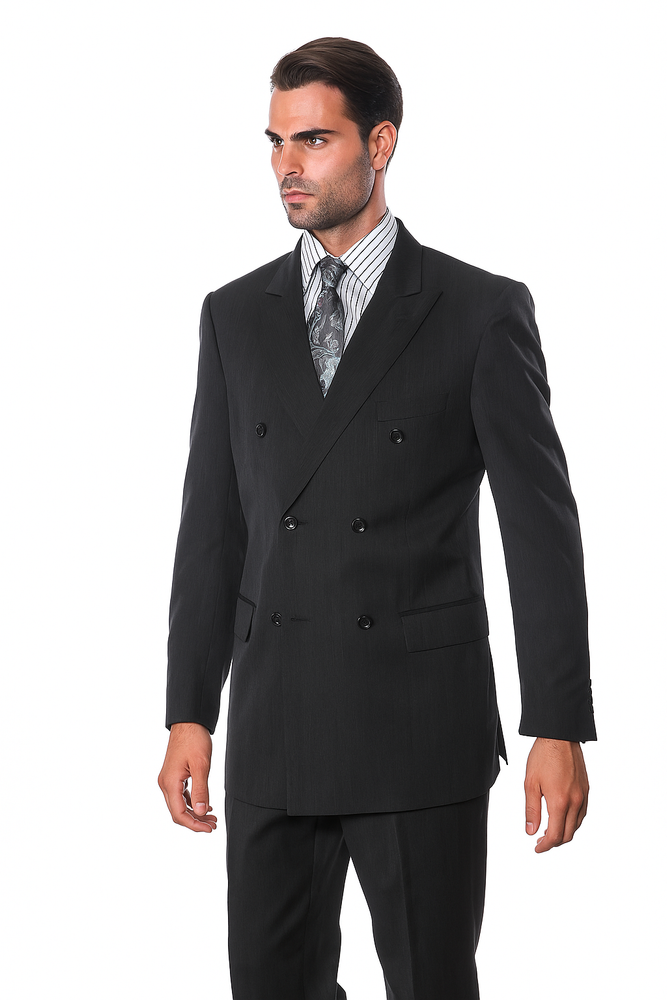 Black On Black Double Breasted Suits Men's Suit With Stripe ~ Pinstripe Shadow Tone On Tone Pattern Suit