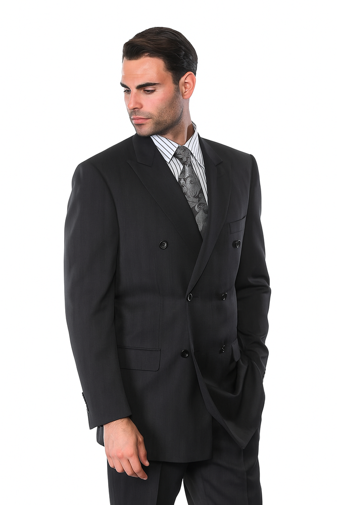 Black On Black Double Breasted Suits Men's Suit With Stripe ~ Pinstripe Shadow Tone On Tone Pattern Suit