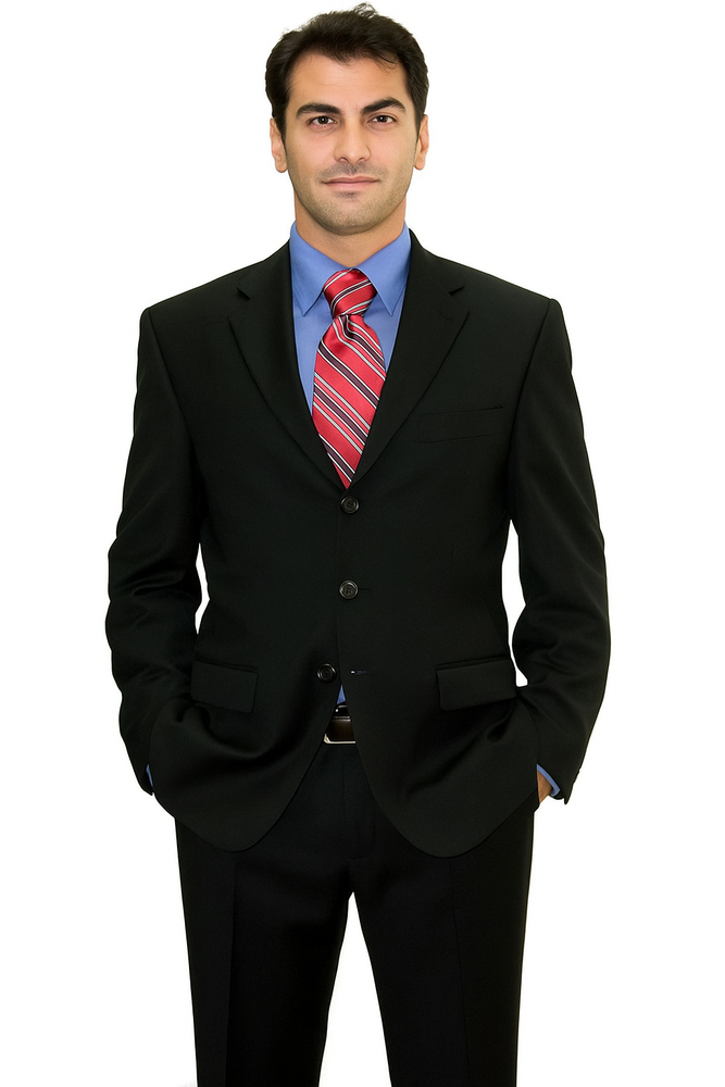 Black Super 150'S Wool Men's Cheap Priced Business Suits Clearance Sale Available In 2 Or 3 Buttons Style Regular Classic Cut Vented