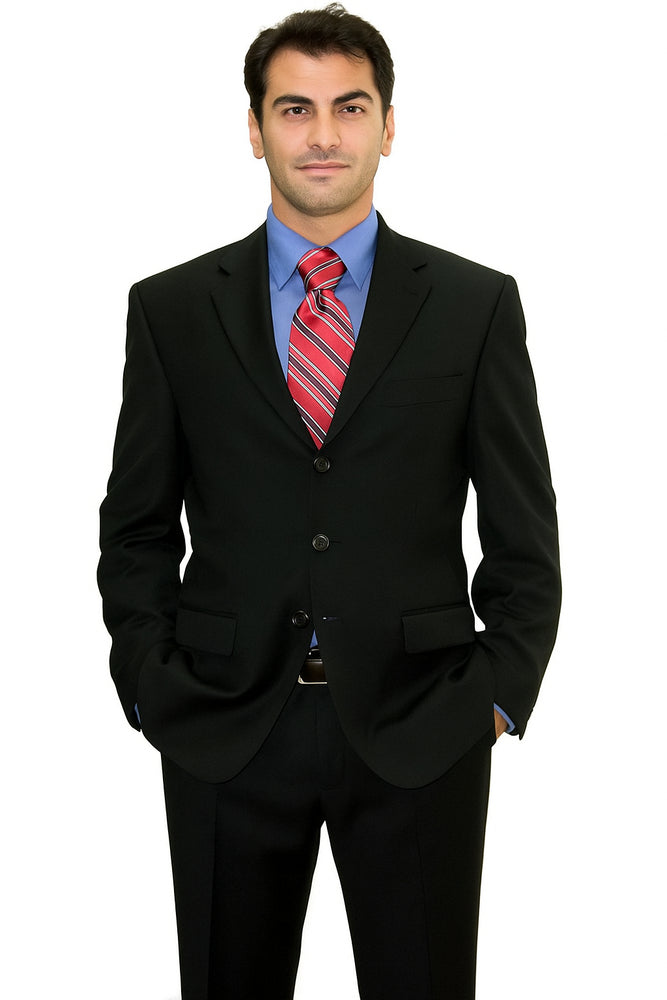 Black Super 150'S Wool Men's Cheap Priced Business Suits Clearance Sale Available In 2 Or 3 Buttons Style Regular Classic Cut Vented