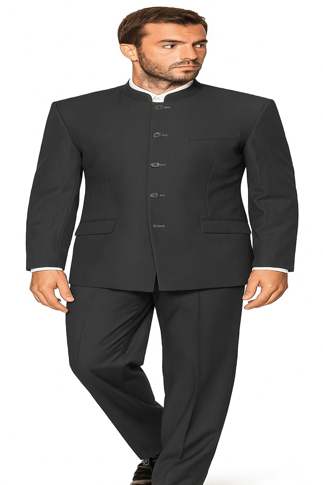 Charcoal Grey Indian Suit Color Banded Collar Suit - Chines Collar in Color Gray 5 Buttons Style