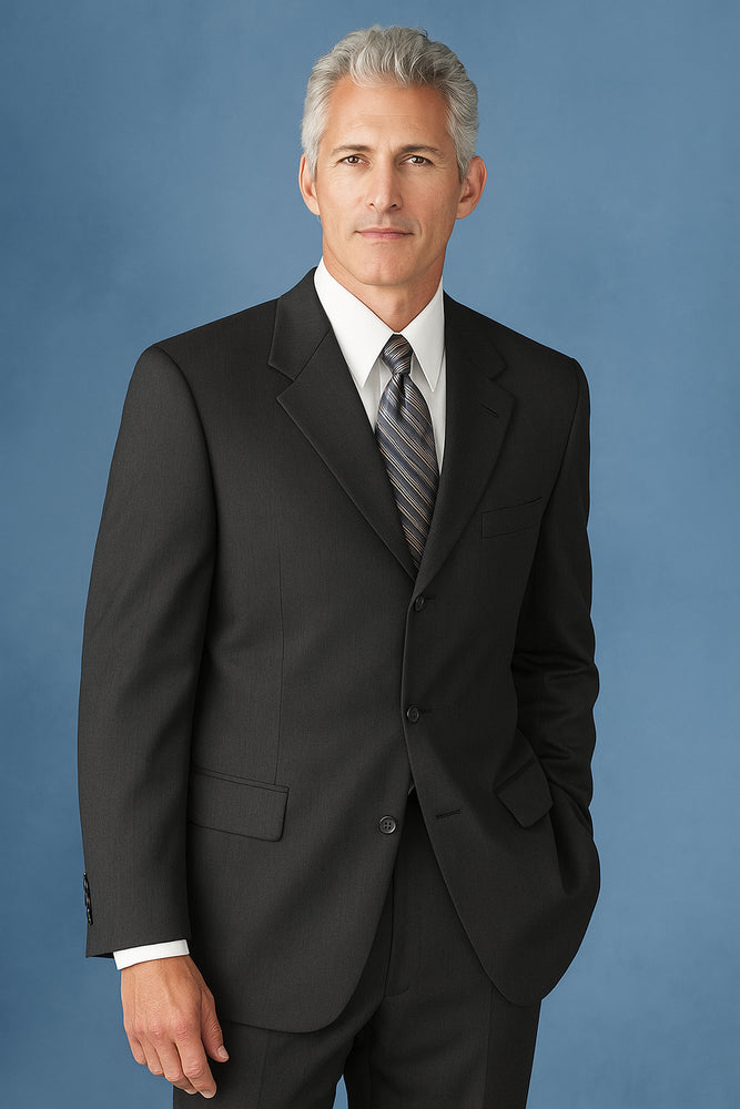Available In 2 Or 3 Buttons Style Regular Classic Cut Dark Charcolal Gray 2 Side Vented SUPER 150 WOOL Cheap Priced Business Suits Clearance Sale
