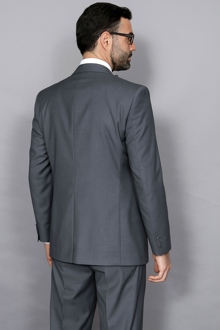 Mens Statement Suit Confidence Men's Wool Solid Charcoal 3 Piece Italian Style Double Breasted Vest Suit