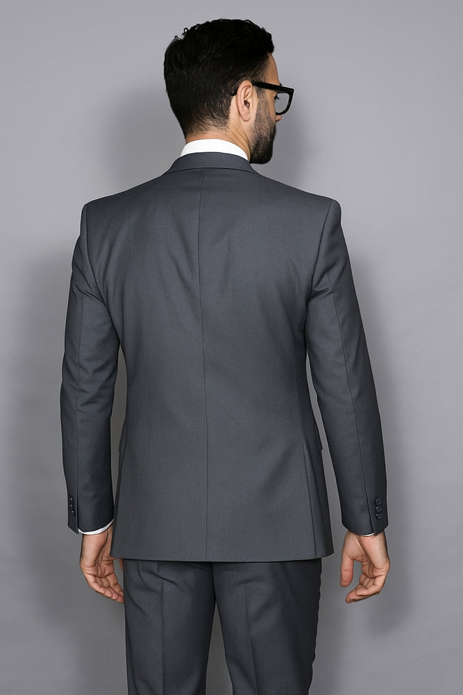 Mens Statement Suit Confidence Men's Wool Solid Charcoal 3 Piece Italian Style Double Breasted Vest Suit