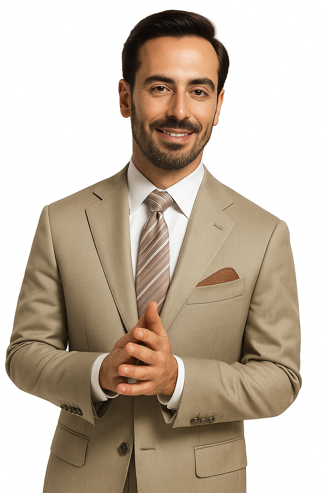 Slim Fitted Brand Tan 2 Button Super 110's Sharkskin Wool Suit