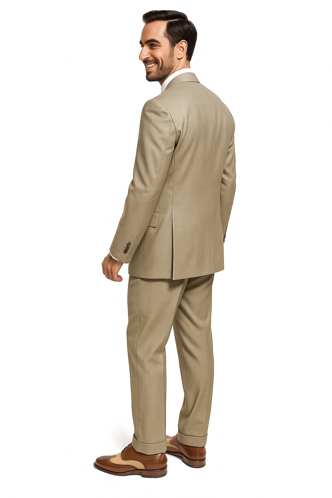 Slim Fitted Brand Tan 2 Button Super 110's Sharkskin Wool Suit