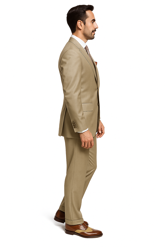 Slim Fitted Brand Tan 2 Button Super 110's Sharkskin Wool Suit