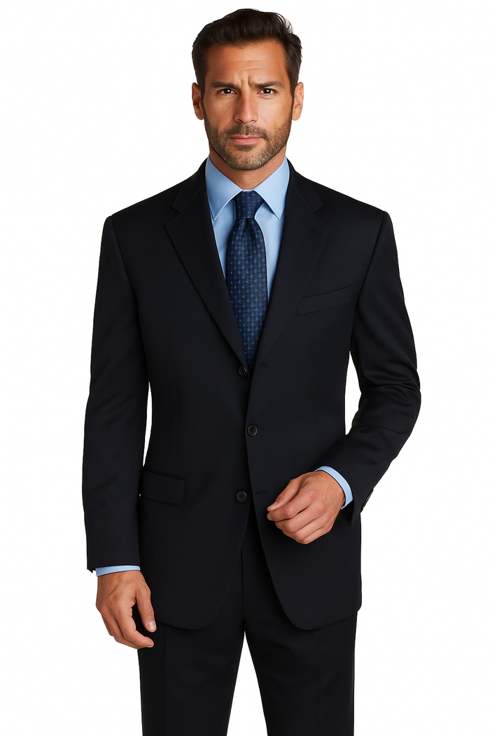 Deal Dark Navy Blue Suit For Men Suit features classic three button 100% sophisticated Wool