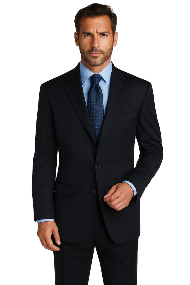 Deal Dark Navy Blue Suit For Men Suit features classic three button 100% sophisticated Wool