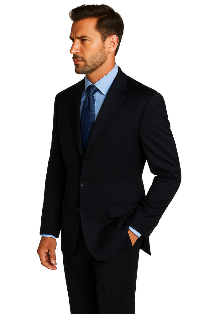 Deal Dark Navy Blue Suit For Men Suit features classic three button 100% sophisticated Wool