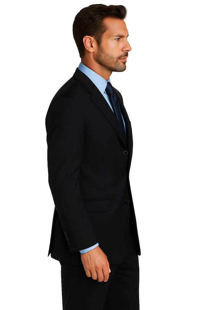 Deal Dark Navy Blue Suit For Men Suit features classic three button 100% sophisticated Wool