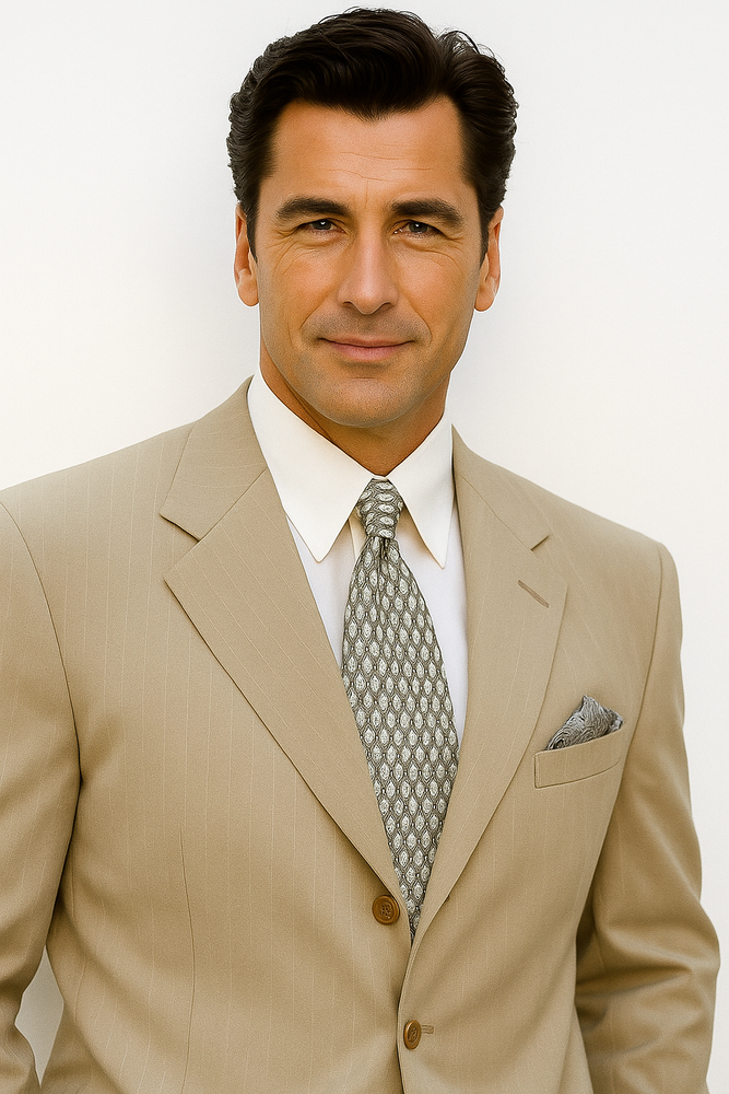 Tan ~ Beige Side Vented 3 buttons 100% Wool Solid Suit