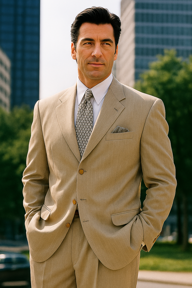 Tan ~ Beige Side Vented 3 buttons 100% Wool Solid Suit