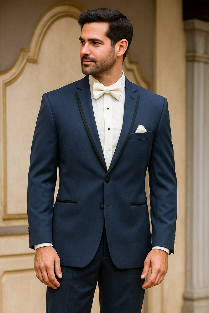 Men's High Fashion Two Buttons Satin Wool Modern Slim Fit Slate Blue Suits