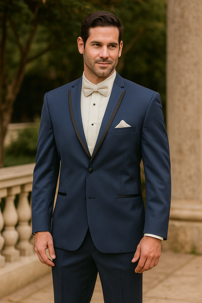 Men's High Fashion Two Buttons Satin Wool Modern Slim Fit Slate Blue Suits