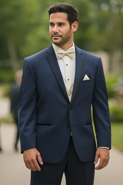 Men's High Fashion Two Buttons Satin Wool Modern Slim Fit Slate Blue Suits