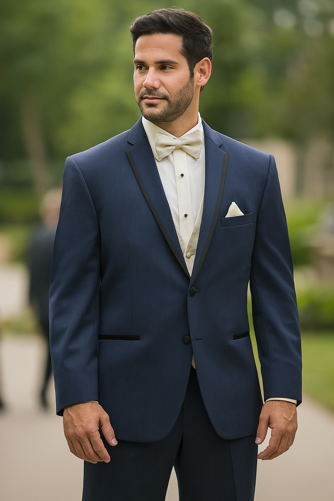 Men's High Fashion Two Buttons Satin Wool Modern Slim Fit Slate Blue Suits