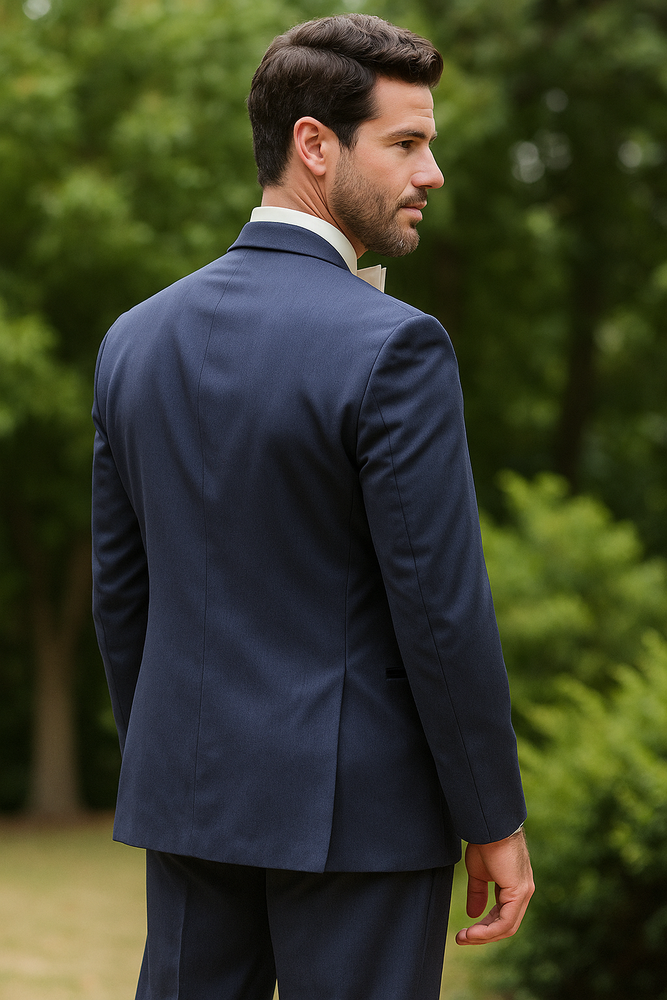 Men's High Fashion Two Buttons Satin Wool Modern Slim Fit Slate Blue Suits