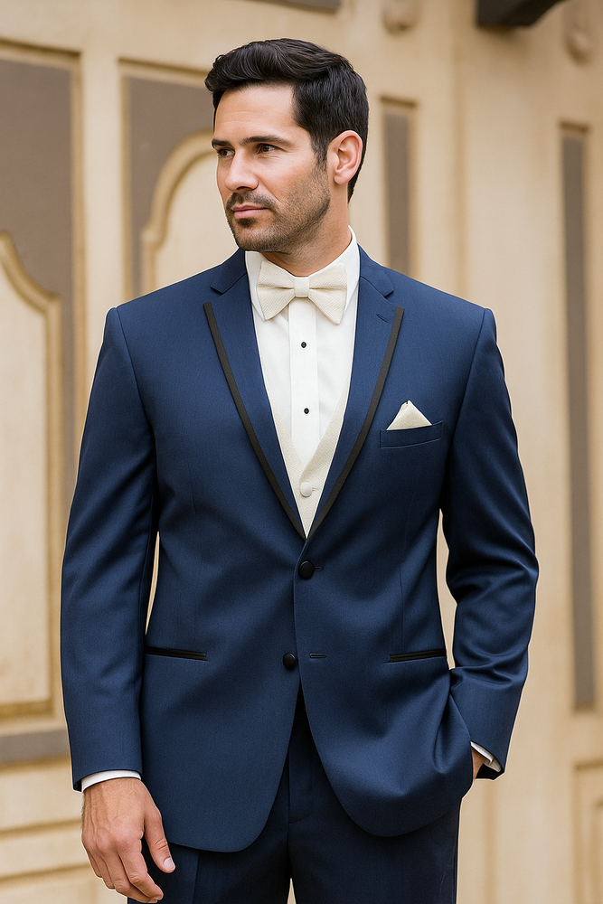 Men's High Fashion Two Buttons Satin Wool Modern Slim Fit Slate Blue Suits