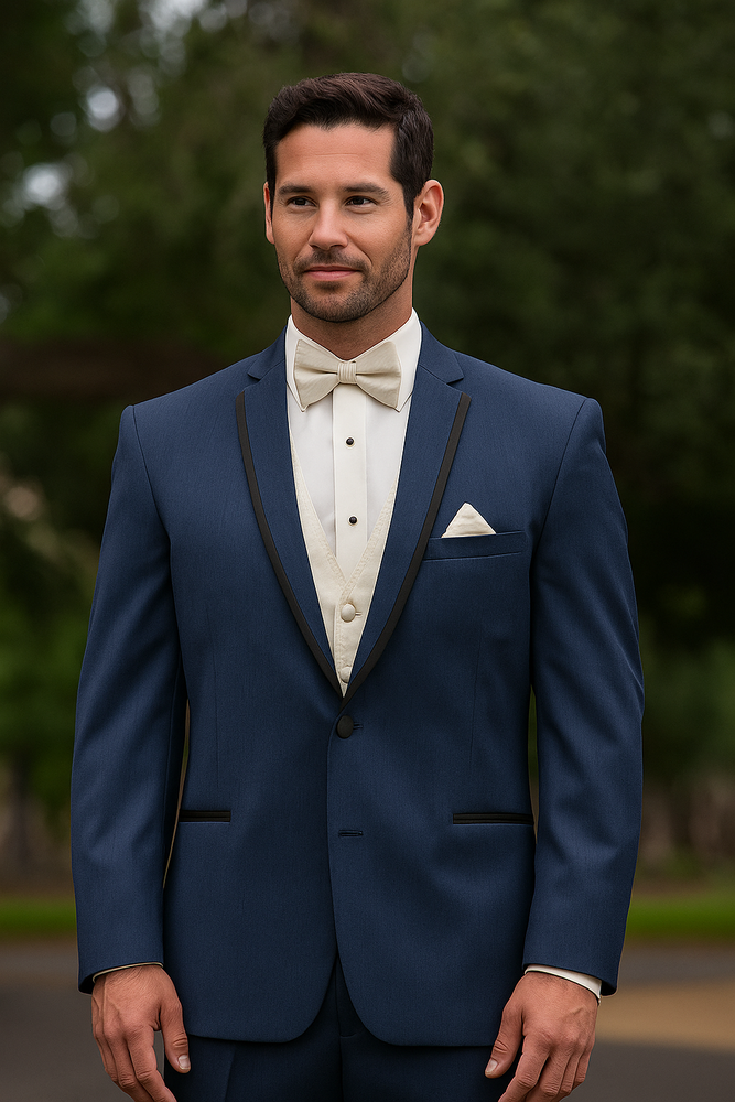 Men's High Fashion Two Buttons Satin Wool Modern Slim Fit Slate Blue Suits