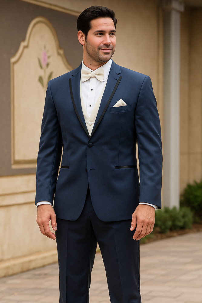 Men's High Fashion Two Buttons Satin Wool Modern Slim Fit Slate Blue Suits