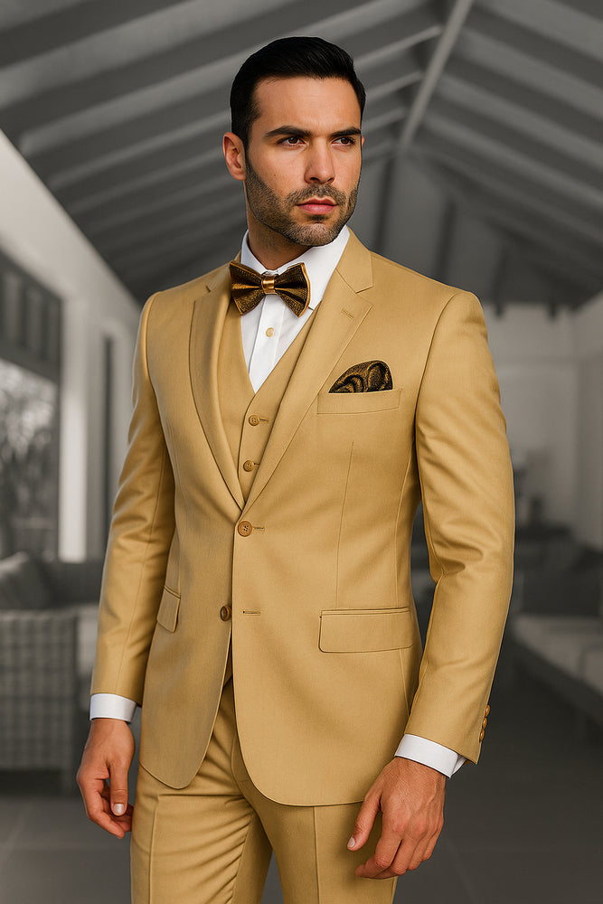 Statement Confidence Men's Chestnut ~ Khaki ~ Bronze ~ Camel 2 Button Modern Fit Suits Wool Fine Brands Best Italian Style Cut Suits
