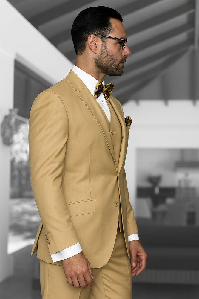 Statement Confidence Men's Chestnut ~ Khaki ~ Bronze ~ Camel 2 Button Modern Fit Suits Wool Fine Brands Best Italian Style Cut Suits