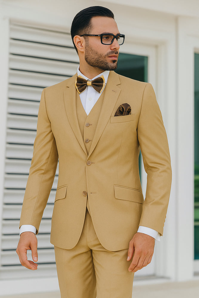 Statement Confidence Men's Chestnut ~ Khaki ~ Bronze ~ Camel 2 Button Modern Fit Suits Wool Fine Brands Best Italian Style Cut Suits