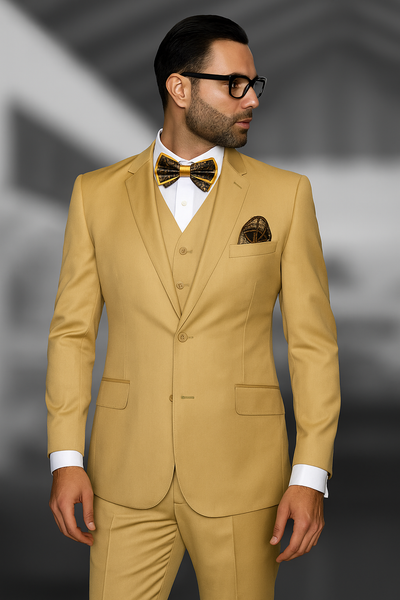 Statement Confidence Men's Chestnut ~ Khaki ~ Bronze ~ Camel 2 Button Modern Fit Suits Wool Fine Brands Best Italian Style Cut Suits