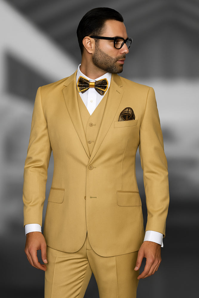 Statement Confidence Men's Chestnut ~ Khaki ~ Bronze ~ Camel 2 Button Modern Fit Suits Wool Fine Brands Best Italian Style Cut Suits