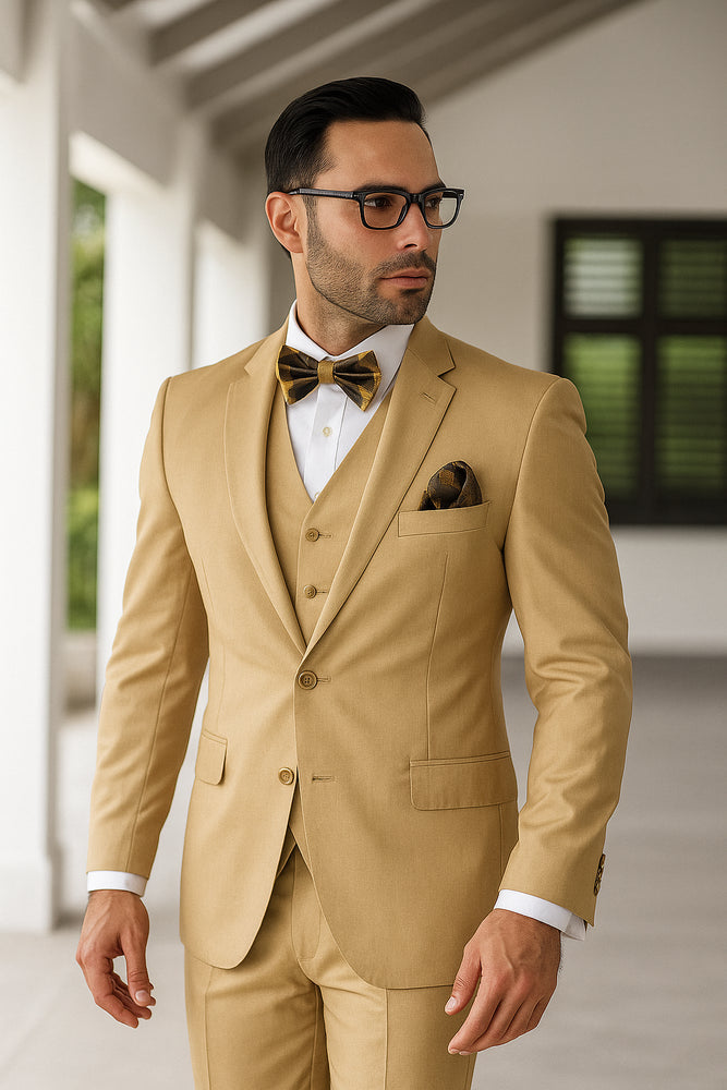 Statement Confidence Men's Chestnut ~ Khaki ~ Bronze ~ Camel 2 Button Modern Fit Suits Wool Fine Brands Best Italian Style Cut Suits
