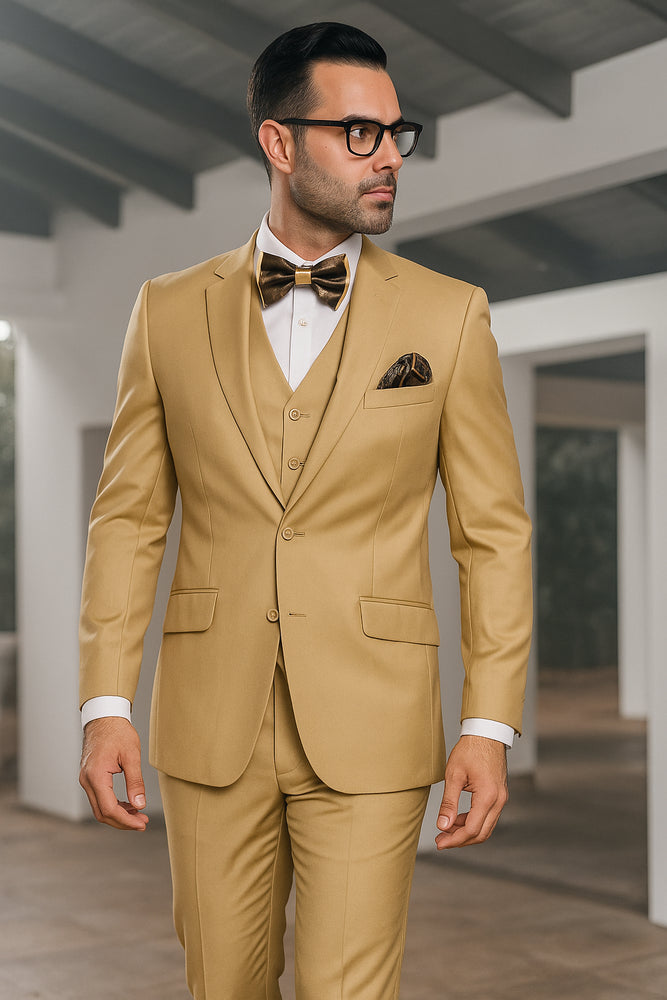 Statement Confidence Men's Chestnut ~ Khaki ~ Bronze ~ Camel 2 Button Modern Fit Suits Wool Fine Brands Best Italian Style Cut Suits