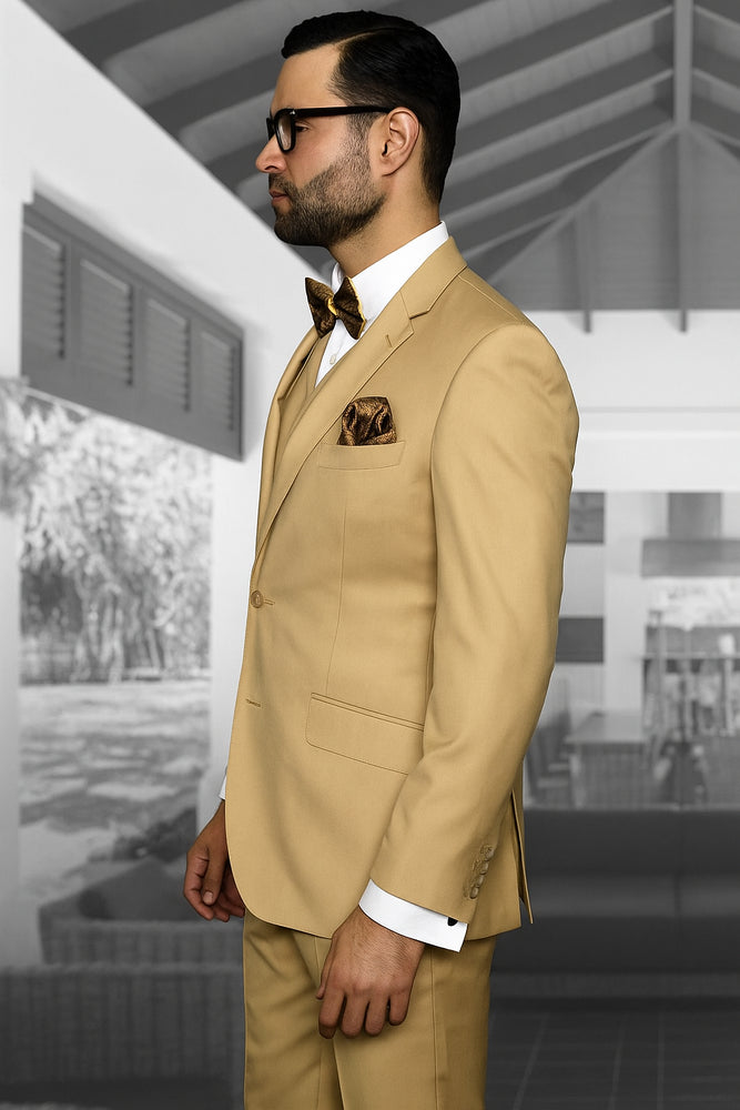 Statement Confidence Men's Chestnut ~ Khaki ~ Bronze ~ Camel 2 Button Modern Fit Suits Wool Fine Brands Best Italian Style Cut Suits